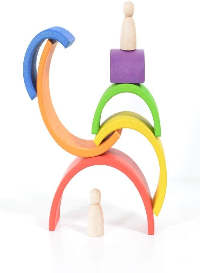 Skywalk SHORO 7Pcs Wooden Rainbow Stacker Toy - Geometry Building Blocks, Nesting Puzzle for Kids, Toddlers, Babies - Educational Learning Game CGM-309 - Image 2